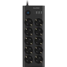 TeknoKapsül Type-C Port Girişli Akım Korumalı 10'lu Priz, 3 Usb, 1 Type-C Giriş, Dayanıklı, Grup Priz, Çoklu Uzatma Kablo (Siyah)