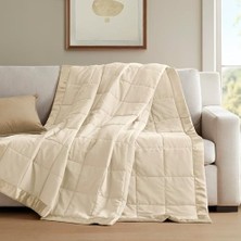 TeknoKapsül Windom Microfiber Alternative Blanket With 3m Moisture Management Ivory 108X90 Size Quilted Premium Soft 3m Scotchgard Moisture Microfiber For Bed, Couch Or Sofa