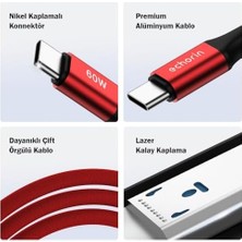 TeknoKapsül USB C'den USB C'ye 60W, 2.4A, 1m, Pd 2.0, Çift Kat Örgülü Hızlı Şarj ve Data Kablosu (Kırmızı, 1 Metre)