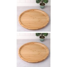 TeknoKapsül 2 Adet 20 cm Bambu Ahşap Yuvarlak Pasta Kahvaltı Servis Sunum Tabağı