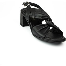 Babalı 1501 Siyah Deri Topuklu Kadın Sandalet