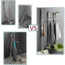 TeknoKapsül Yapışkanlı Paslanmaz Çelik Süpürge ve Paspas Tutucu 304 Kalite Çelik Mop Tutucu, Delme Gerektirmez, Duvar Tipi Organizer Askı Kancası, Kaymaz Silikon Tutuş, Banyo, Mutfak, Bahçe, Garaj Için