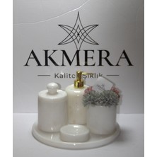 Akmera Home Mermer Kulplu Lüks 5 Parça Banyo Seti