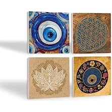 TeknoKapsül Nazar, Yaşam Çiçeği, Çiçeği Taş Bardak Altlığı Seti - 4 Parça - Dekoratif, Rustik Mutfak Aksesuarı, 10X10 Cm, Kaydırmaz Tabanlı, Şık ve Dayanıklı SC473