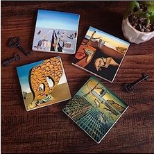 TeknoKapsül Dalí Belleğin Azmi, Belleğin Azmi Dağılışı, Arzunun Gizemi, Baharın Ilk Günleri Taş Bardak Altlığı Seti - 4 Parça - Dekoratif, Rustik Mutfak Aksesuarı, 10X10 Cm, Kaydırmaz Tabanlı SC217
