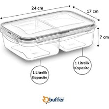 TeknoKapsül 2 Bölmeli 1+1 Litre Kilitli Kapaklı Erzak Saklama Kabı LC-525
