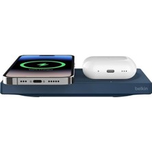 TeknoKapsül WIZ019VFBL-APL Boostcharge Pro 2‑in‑1 Magsafe 15W Kablosuz Şarj Standı - Mavi