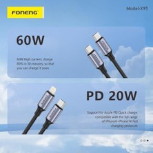 TeknoKapsül Foneng X95 Hızlı Şarj Özellikli Type-C To Lightning Kablo 20W, 1.2 Metre, Siyah