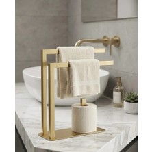 Dersel Dekor Kare Modern Havlu Tutacağı Raf Metal Havlu Askısı Mutfak Banyo Raflı Havluluk Takı Askısı Standı Gold
