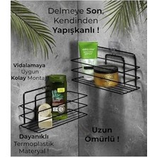 TeknoKapsül Tekli Siyah Yapışkanlı Banyo Rafı, Duş Şampuanlık, Paslanmaz Metal Raf (Vidala/yapıştır) - Tş-01