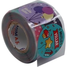 TeknoKapsül Mutlu Yıllar Etiketi 5cm Çapında 500 Adet, Doğum Günü, Yılbaşı Gecesi ve Nice Yaşlar Için Kuşe Etiket