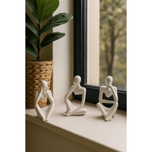 TeknoKapsül Ev & Ofis Dekoru – Beyaz 3’lü Insan Figürü Seti | El Yapımı Minimalist Heykel Takımı