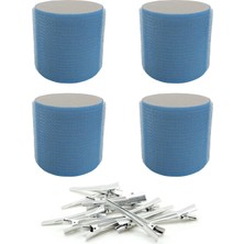 TeknoKapsül Croc 1208 Mavi Cırtlı Sünger Bigudi 4lü Çap 6cm + 12LI Alüminyum Saç Pensi