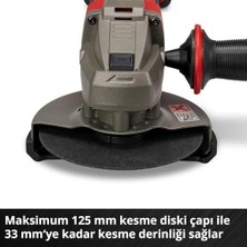 TeknoKapsül Akülü Avuç Taşlama Te-Ag 18/125-2 Li (1 x 4.0 Ah) Power X- (18 V, 125 mm Ø Disk, 33 mm Kesme Derinliği, Yumuşak Başlatma Özelliği, 4.0 Ah Akü Dahil)
