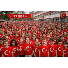 Parti Kırtasiye Ünisex Kısa Kol Beyaz Çocuk Bayrak Ay Yıldızlı 23 Nisan 29 Ekim 10 Kasım Gösteri Özel Tişört