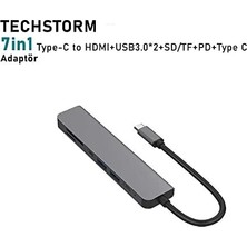 TeknoKapsül Pro Uyumlu Type C To 4K HDMI + USB 3.0 + Sd/tf + Pd + Type-C, Taşınabilir 7in1 Adaptör