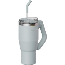 TeknoKapsül Tumbler 950ML Pipetli/pipetsiz Kullanım Fonksiyonel Kulplu Paslanmaz Çelik Termos (Açık Mavi)