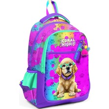 TeknoKapsül Mor Pembe Köpek Desenli Kız Çocuk Ilkokul Çantası ve Günlük Sırt Çantası