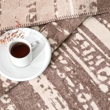 TeknoKapsül Savanna DESENLI%100 Pamuk Pamuk Battaniye, Kahverengi, Çift Kişilik