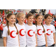 Parti Kırtasiye Ünisex Kısa Kol Beyaz Çocuk Bayrak Ay Yıldızlı 23 Nisan 29 Ekim 10 Kasım Gösteri Özel Tişört