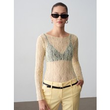 Dilvin 32764 Kayık Yaka Dantel Top-Açık Sarı