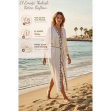 Ces Store El Emeği Nakışlı Keten Kaftan, %60 Keten %40 Pamuk, Nefes Alan Kumaş