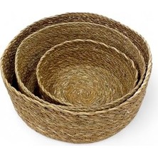 TeknoKapsül 3'lü Rustik El Yapımı Doğal Yuvarlak Hasır Düzenleyici Seti | 3'lü Hasır Yuvarlak Organizer Seti – Dekoratif, Çok Amaçlı ve Dayanıklı Sepetler (30X12CM – 25X10CM – 20X8CM)
