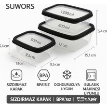 TeknoKapsül 3’lü Sızdırmaz Saklama Kabı Seti (300ML + 600ML + 1200ML) | Şeffaf Plastik, Kapaklı, Buzdolabı, Yemek ve Mutfak Düzenleyici Saklama Kutusu