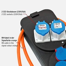 TeknoKapsül Cee 230 V Kamp Elektrik Dağıtıcı, Topraklı Fişli (2 x Cee Priz, 3 x Topraklı Priz, 1,5 M H07RN-F 3g2,5 Kablo, Turuncu, Kamp Kullanımı Için Ideal, Almanya'da Üretilmiştir)
