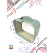 TeknoKapsül Makyaj Çantası Kozmetik Düzenleyici Seyahat Tipi Deri Görünümlü Şeffaf Organizer (24 * 18 * 11 Cm) (Yeşil)