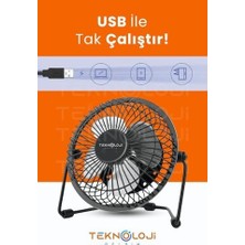 TeknoKapsül Masaüstü Fan Metal Vantilatör USB ile Çalışan Soğutucu Siyah
