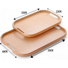 TeknoKapsül Dikdörtgen Bambu Servis Tepsisi, 2'li Set, 33X22 cm ve 40X28 cm | Dikdörtgen Bambu Tepsi