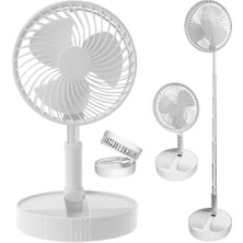 TeknoKapsül 4 Modlu Şarjlı Katlanabilir Yükseltilebilir Taşınabilir Teleskopik Fan Vantilatör Ön Kapak Çıkabilir Pervane Yıkanabilir Minimal Ses Seviyesi Serinletici Portatif Masa Vantilatörü (Beyaz)