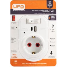 TeknoKapsül Yeni Tekli Akım Korumalı 5V 2,4A USB ve Type-C ile Hızlı Şarj, Anahtarlı Topraklı Priz, Sürekli Koruma, 16A 250V, Max 3500W Aşırı Yük Koruması