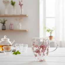 TeknoKapsül 350ML Çift Cidarlı Çiçekli Kupa – Dayanıklı Çift Katmanlı Cam Çay & Kahve Kupası | Şık ve Ergonomik Tasarım