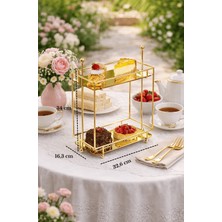 Edora Home Altın Dikdörtgen 2 Katlı Şık Sunumluk Pasta Tatlı Kurabiye Servis Standı, Ayna Pleksili