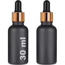 TeknoKapsül 30 ml Mat Siyah Cam Damlalıklı Serum Şişesi 30 cc Renkli Metal Kapaklı Dropper Cam Şişe 2 Adet (Gold Yüzük | Siyah Lastik)