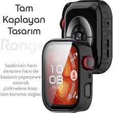 TeknoKapsül Fit 4 Pro Için Sert Katmanlı Kasa Koruyucu Kılıf Pc Malzeme + Ekran Korumalı Çizilmeye Karşı Koruyan Dokunmatiği ve Görüntüyü Etkilemeyen Saat Koruyucu (Siyah)
