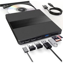 TeknoKapsül 7in1 Harici USB 3.0 ve Type-C Dvd-Rom Dvd-Rw Optik Sürücü, USB ve Type C Kablolu, Pc, Tablet, DVD Player, Desenli Tasarım Ultra Slim CD Rom Okuyucu CV540