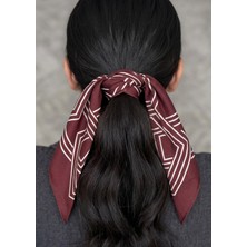 Mavi Masal Kahve Kare Basklı Saç Aksesuarı Fularve Bandana
