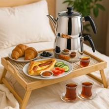 TeknoKapsül Premium Bambu Serisi 50X30 cm Camlı Ayaklı Dekoratif Tepsi