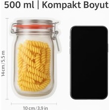 TeknoKapsül 4'lü Kilitli Saklama Poşeti, Kavanoz Görünümlü | 500 ml | Gıda Saklama, Baharat, Kurabiye, Makarna, Atıştırmalık Için Uygun | Pe Malzeme | Zararlı Kimyasal Içermez