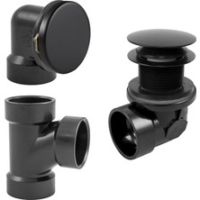 TeknoKapsül D593ARK-62 Tesisatçı Paketi Banyo Atık Grubu Uç Burunlu Tahliye Tapası, Illüzyoner Taşma Ön Yüzü ve Sch. 40 Abs Dirsek, Mat Siyah
