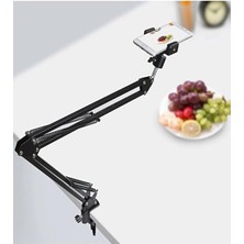 TeknoKapsül Smayling 360° Üst Çekim Masaüstü Telefon Tripodu | Ayarlanabilir Süspansiyon Kol, Metal Kaymaz Taban, Evrensel Telefon Tutucu, Siyah