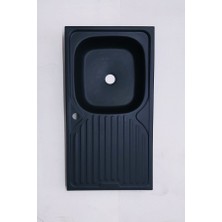 Gralux Evye Siyah Granit Desen Kaplamalı Sol Damlalıklı 43.5 x 76CM Ölçülerinde Paslanmaz Evye