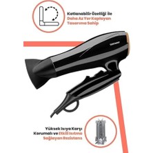 TeknoKapsül Efil Profesyonel Saç Kurutma ve Fön MAKINESI,2400W Dc Motor Katlanabilir, Soğuk Üfleme Difüzör ve Dar Başlık 3 Isı 2 Hız Ayarı Aşırı Isınma Korumalı Çıkarılabilir Filtre Asma Halkalı, Siyah