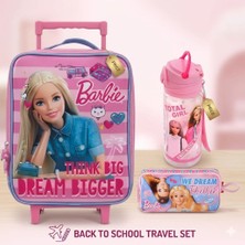 CLK Sports Barbie Çekçekli Anaokulu Çantası ve Barbie Kalem Çantası , Lisanslı Suluk Matara Hediye