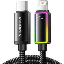 TeknoKapsül 27W Type-C To Lightning Rgb Aydınlatmalı Örgülü Şarj ve Data Kablosu 1 Metre