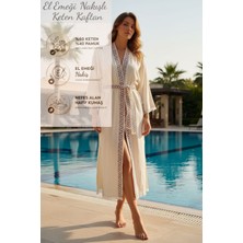 Ces Store El Emeği Nakışlı Keten Kaftan, %60 Keten %40 Pamuk, Nefes Alan Kumaş