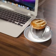 TeknoKapsül Life 2 Adet 250 ml Çift Cidarlı Isı Yalıtımlı Kulplu Cam Şeffaf Kupa MIT1009